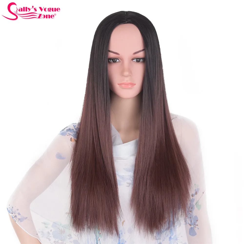 Sallyhair Ombre Synthetic Wigs High Temperature Fiber American African Straight Wavy Body Wave For Black Women 3 (10)