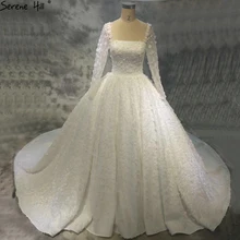 Дубай Новое Белое роскошное большое трианское свадебное платье с длинными рукавами ручной работы с цветами модное платье невесты HA2164