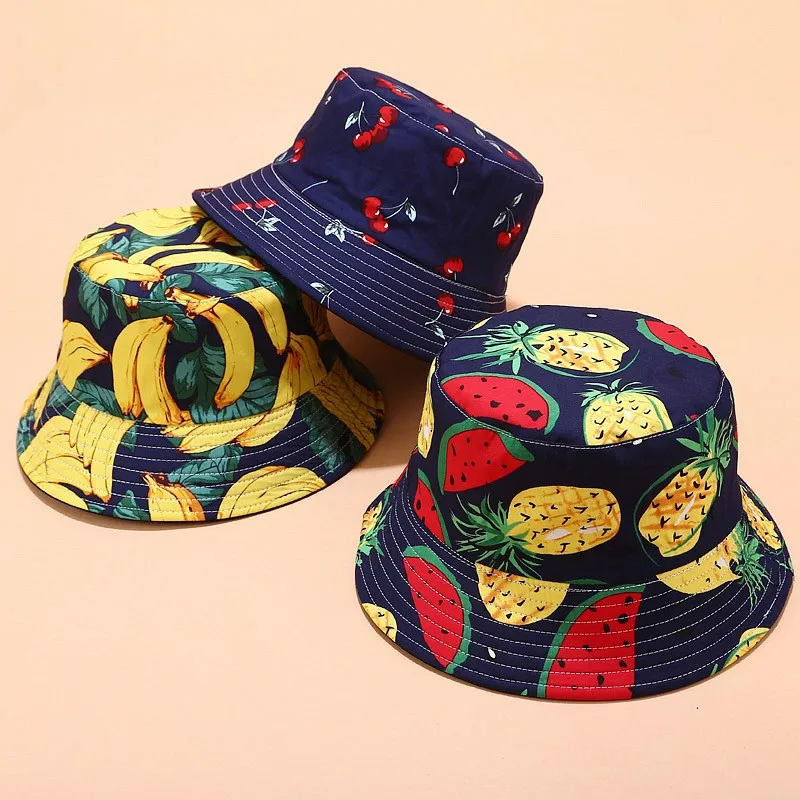 

Tropical Printed Fruit Pattern Bucket Hat Double-sided Flip Unisex Summer Outdoor Sports Sunshade Hat Casual Basin Cap Bw