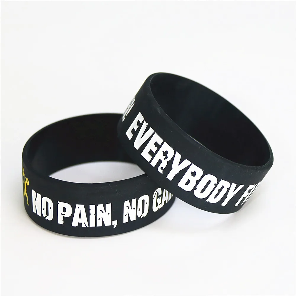 Everybody Fit No Pain No Gain Silicone Wristband Wide Band Motto Rubber Bracelets & Bangles Armband Gift 1PC silicone wristband