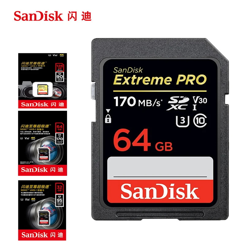 Карта памяти SanDisk Extreme Pro SDHC/SDXC, SD карта, 32 ГБ, 64 ГБ, 128 ГБ, 256 ГБ, класс 10, U1, U3, 4 K, 16 ГБ, 512 ГБ, флеш-карта памяти для камеры