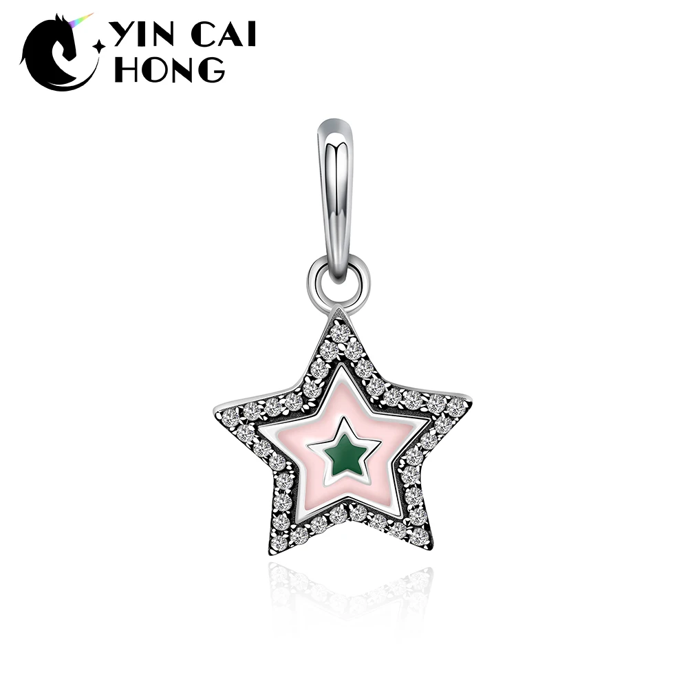 

YCH 100% 925 Sterling Silver New Beautiful Elegant Pink Stars Charm Pendant Original Jewelry Charming Women Jewelry