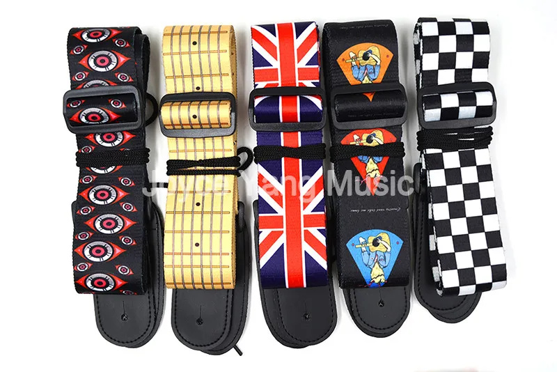 Cinturino Per Chitarra Elettrica Acustica In Nylon Stampato A 10 Motivi Niko Estremità In Pelle Rock/Uk Flag/Guitar/Finger Board/Checker/Lucky Cat