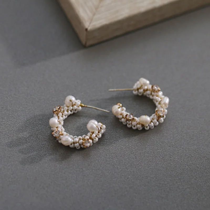 

Hot Style Handmade Fashion C-Shape Jewelry Silver 925 Natural Freshwater Pearl Women Girl Earrings Fashion Jewelry Accessories