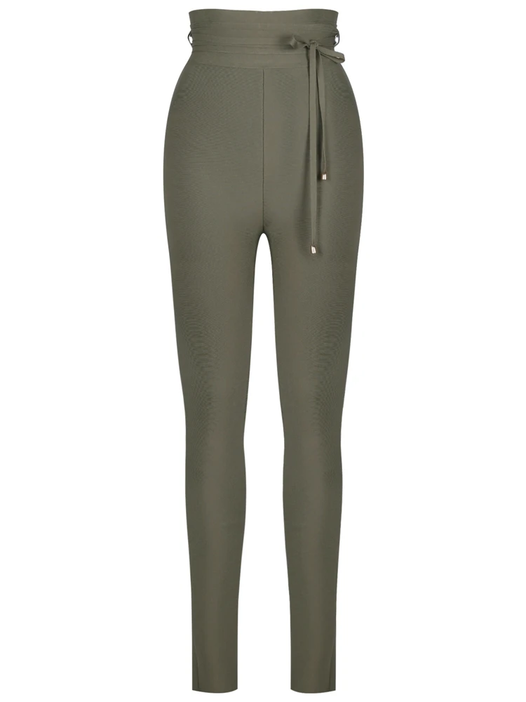 Женские бандажные брюки с высокой талией и оленем, Новое поступление, летние женские облегающие брюки, оливково-зеленые длинные штаны