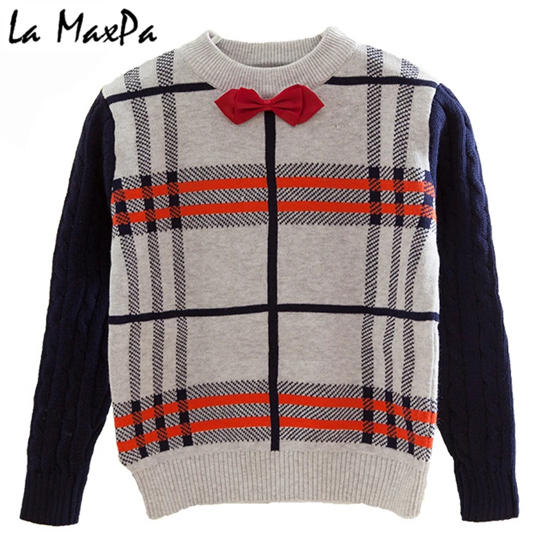 

La MaxPa 2018Brand Winter Boys Sweater Children's Clothing pullover Sweater O-Neck Long sleeve Collar Plaid Loose 24M Baby Tops