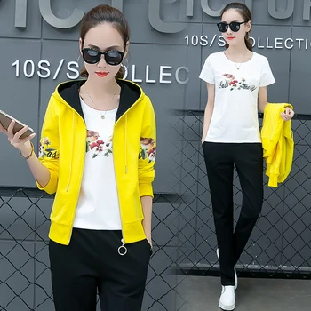 

Spring New Leisure Suit Women Hoodies Vest Pants Three-Piece Clothing Set Suit Casual Hoody Clothes Printing T Shirt Size M-3XL