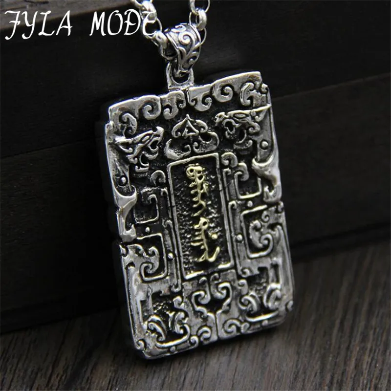 

FYLA MODE S925 Sterling Silver Dog Tag Necklaces Pendant for Men Vintage Oxidized Black Gothic Bike Jewelry 32*50MM 47G TYC287
