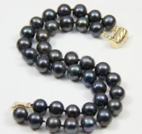 

Shipping >>>> HUGE 2 ROWS AAA 10-11MM ROUND SOUTH SEA BLACK PEARL BRACELET 7.5-8" 14K GOLD