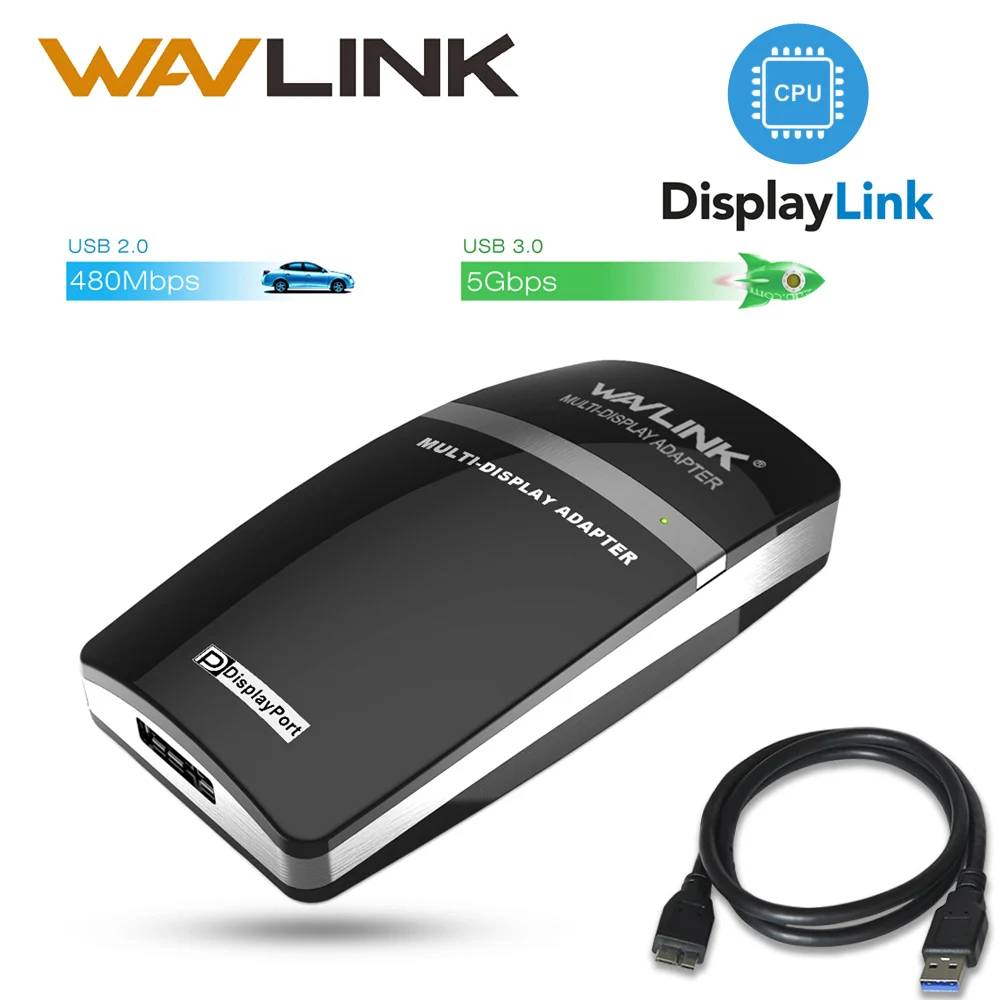 

USB3.0 to DP Displayport 5Gbps High speed USB HD 1080p Graphics Adapter External Video Card Wavlink for Windows XP Laptop Tablet