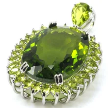 Largo Grande Joya 30x20mm Verde Peridot de Fiesta de la mujer 925 Colgante de Plata 50x30mm