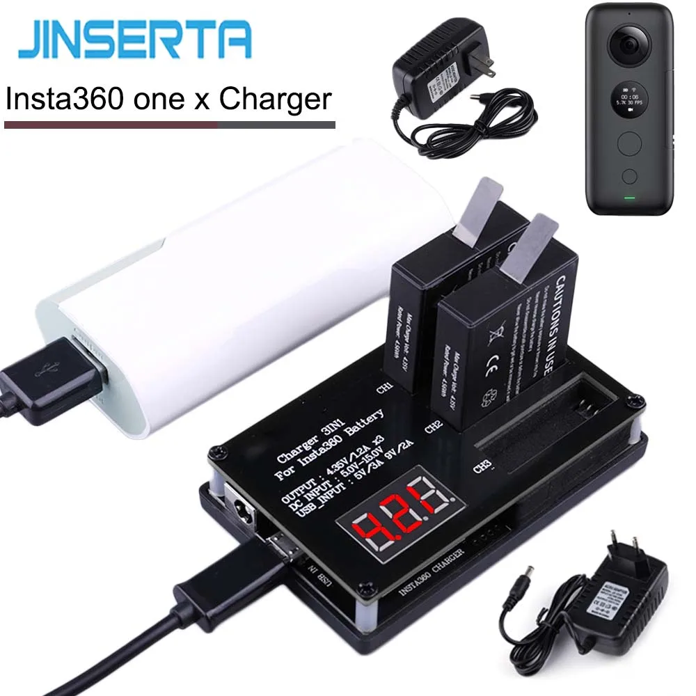 

JINSERTA 3in1 Micro USB Battery Charger for Insta360 ONE X Camera 60mins Fast Charging for Powerbank Battery Rechargable EU/US