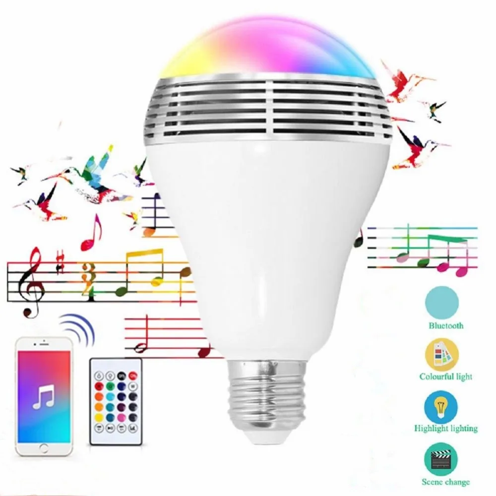 

Drop Shipping E27 Smart RGB RGBW Wireless Bluetooth Speaker Bulb Music Playing Dimmable LED Bulb Light Lamp with 24 Keys Control
