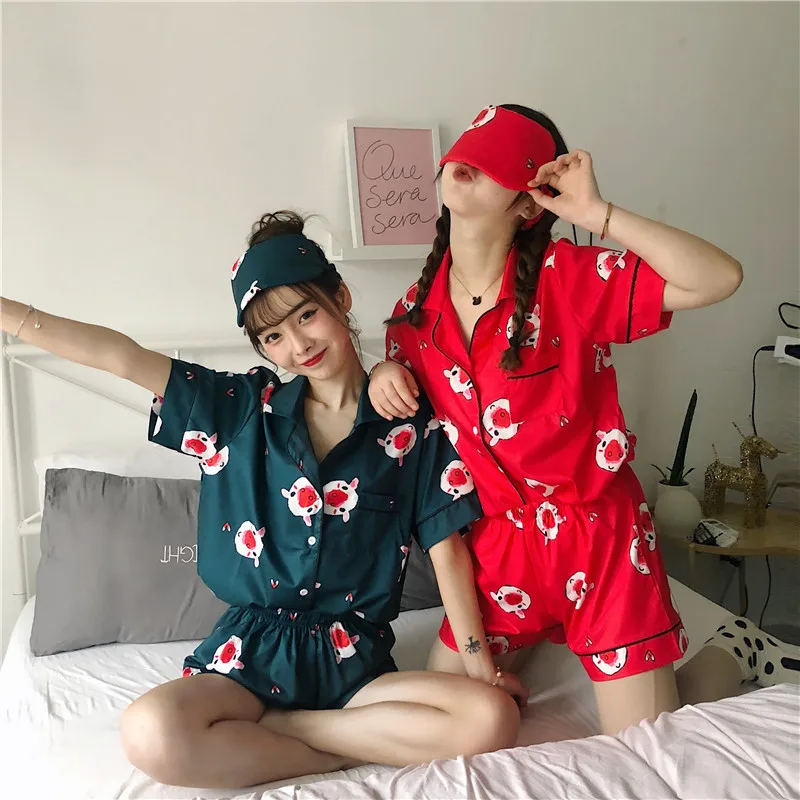 Fdfklak милый мультфильм pijamas для женщин короткий рукав хлопок пижамы комплект милая девушка ночное Домашняя одежда женская пижама