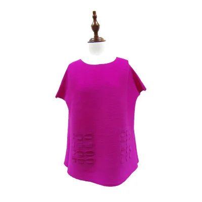 Miyake Noir Red T dark Livraison Mode Lâche À vert Vêtements Courtes rouge Manches Courte Des Conception shirt Gratuite cou bleu Brève O De Top Blue rose Stock Plissé En pAAwq5P1