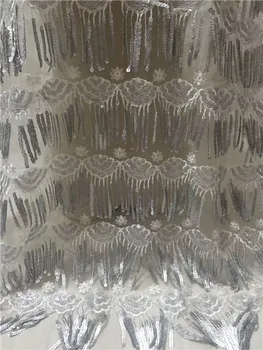 

Nigerian Sequins Mesh Lace Fabric Sequined Embroidered Lace Guipure African Net Lace Indian Style Wedding Lace