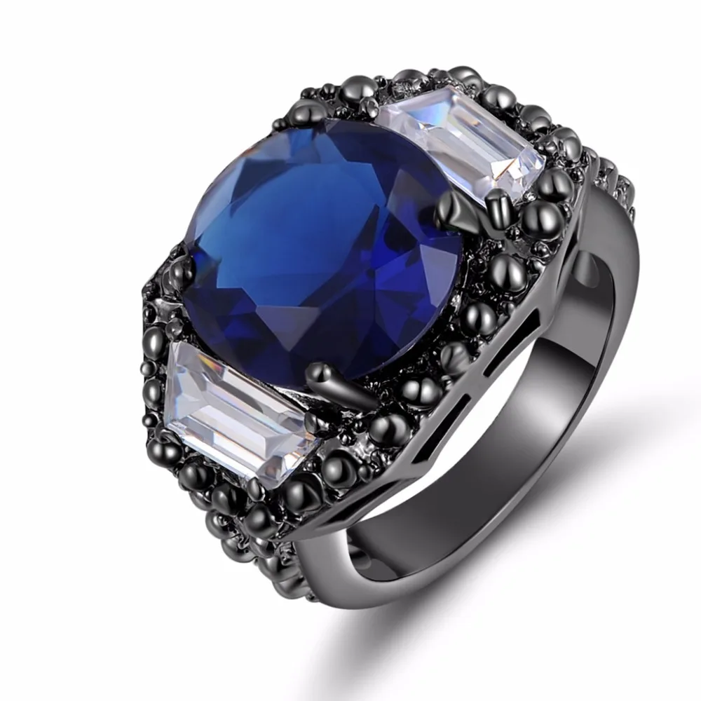 vintage jewelry blue stone women ring set black gold filled finger wedding engagement rings unique design - Pink And Black Wedding Ring Set vintage jewelry blue stone women ring set black gold filled finger wedding engagement rings unique design - Pink And Black Wedding Ring Set