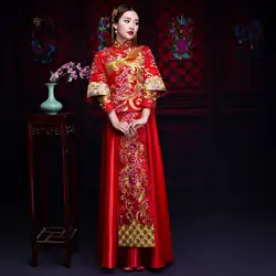 Rojo bordado mujeres novia tradicional Чонсам vestido largo Китай boda Qipao модерино Восточный vestidos tnunica Rouge