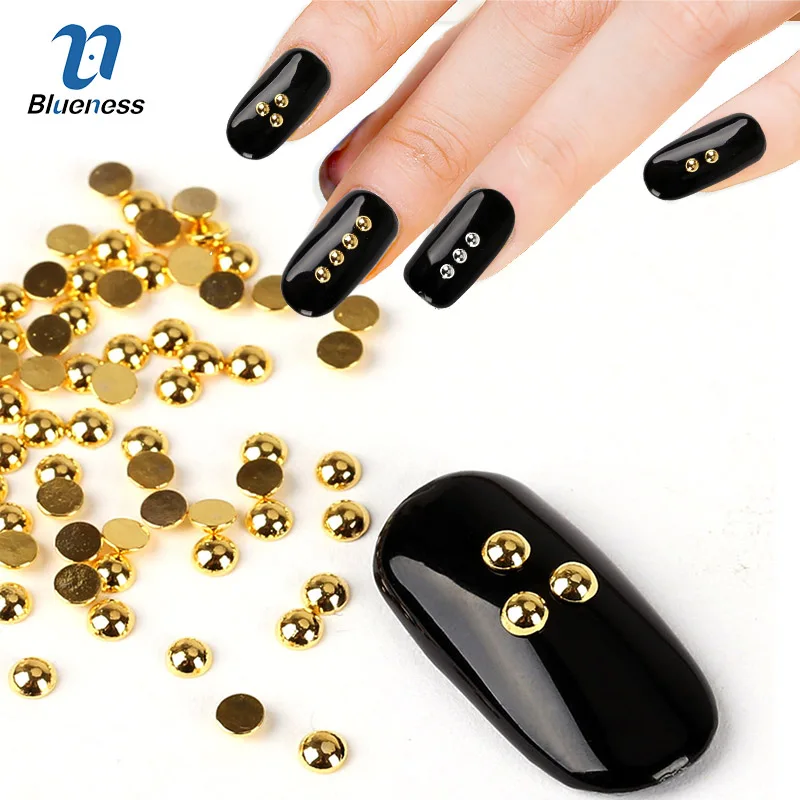 

Blueness Gold Silver 2 Colors Glitter Round Studs Metal Beads Design Charms 3D Copper Nail Art Decorations Supplies