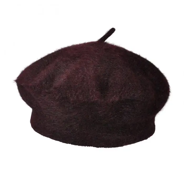 Дамы сплошной цвет Берет пушистый простой шик небольшой круглый женский кепки для осени KNG88