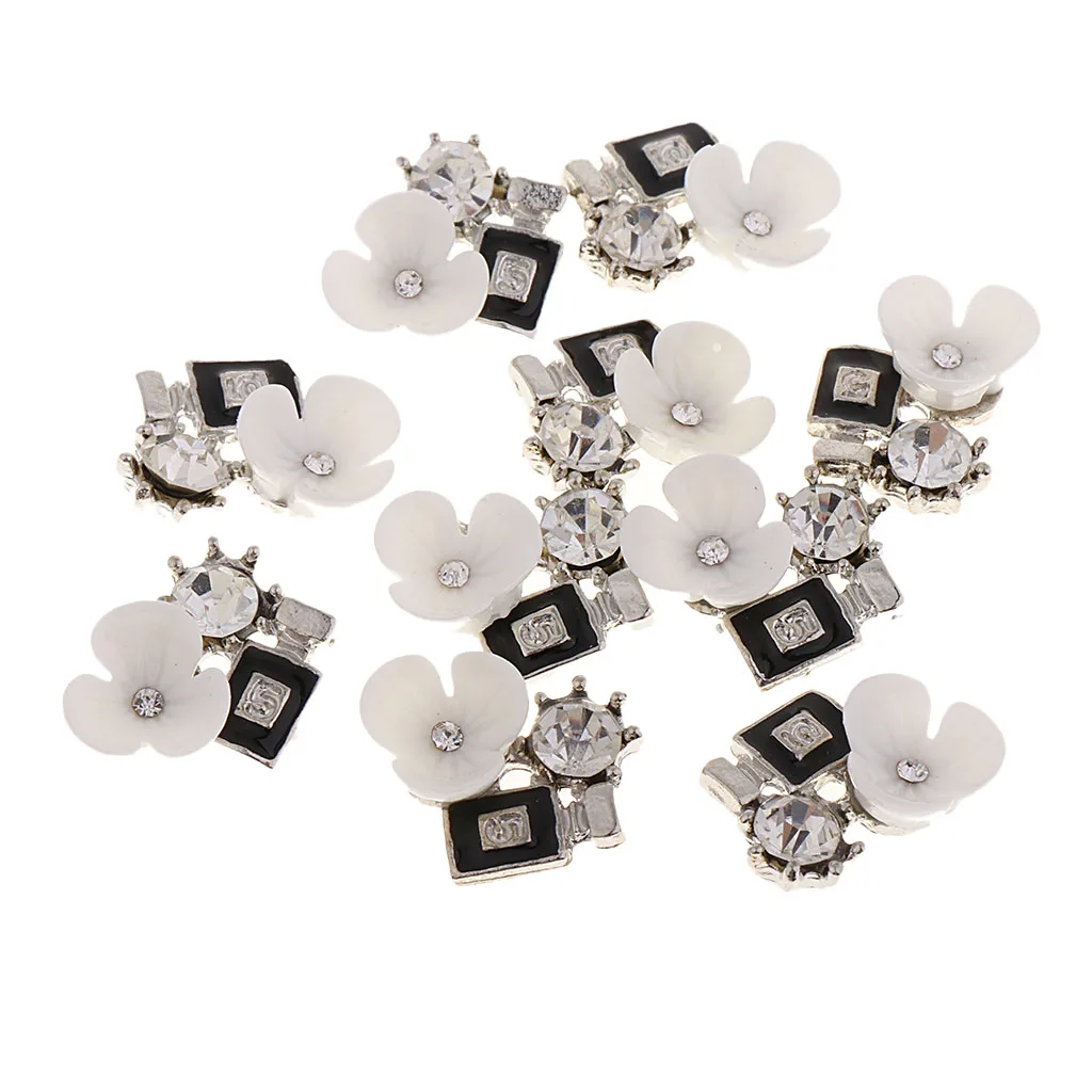 10Pcs Beautiful Flower Rhinestone Flatback Buttons Embellishments Charms for DIY Brooch Jewelry Hair Findings Wedding Decoration