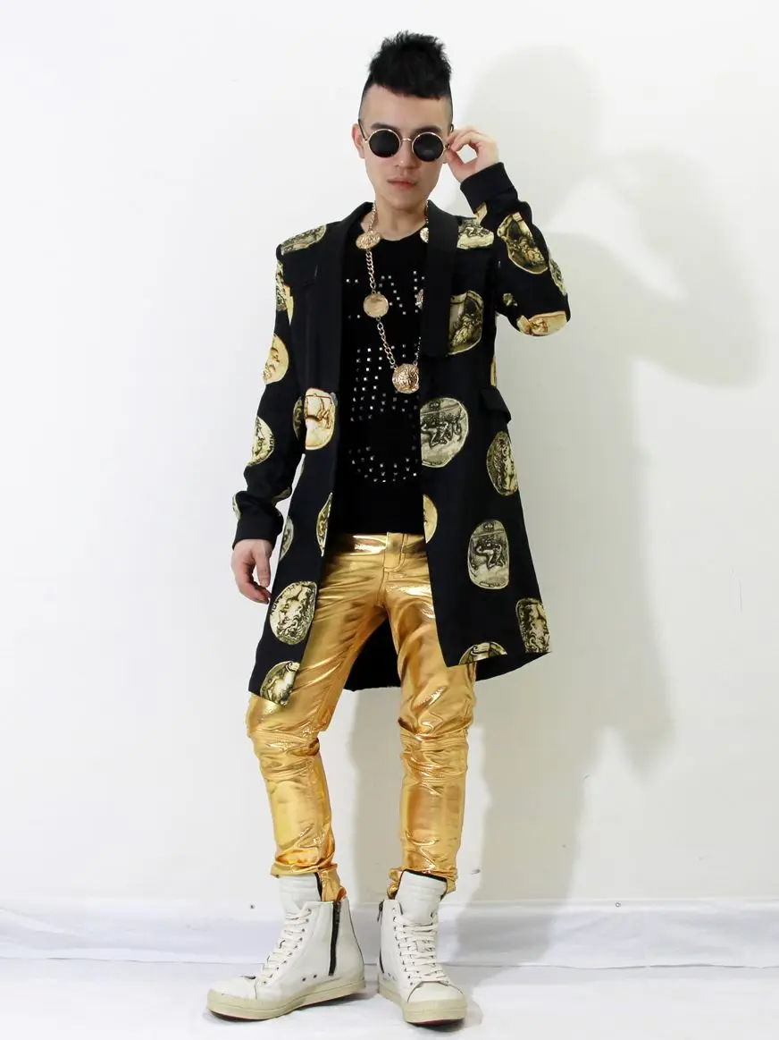 Fashion Nightclub Male singer DJ GD Coin Long Suit Costumes Stage show ...