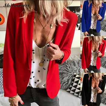 

Women Blazers And Jackets 2019 New Spring Fashion Slim Ol Ladies Blazer Femenino Solid Black Red Blue Suit Blazer Female Outwear