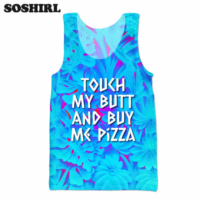 

SOSHIRL Funny Letter Tank Top Hipster Sleeveless T Shirt Summer Color Blue Weed Street Wear Tee Men Women Cool Pizza Beachwear