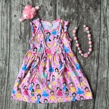 new baby girls clothes kids wear summer pink princess ruffles print dress cotton matching accessories boutique