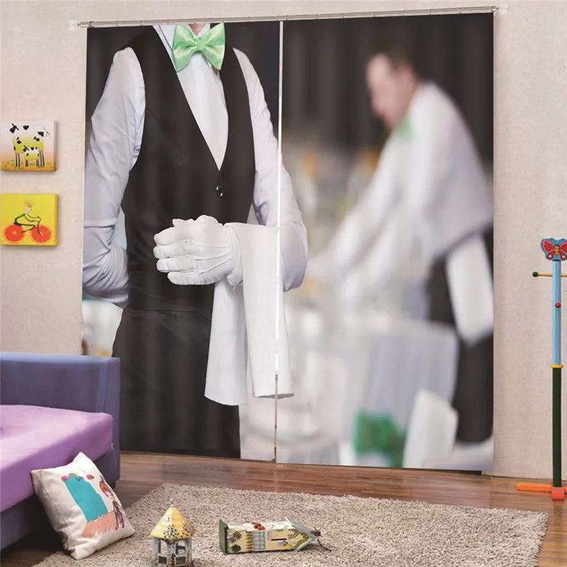 3D Digital Print Waiter Modern Curtains For Living Room Kitchen Bedroom Blackout Kids Window Panel Custom Cloth Decor Draps AP26