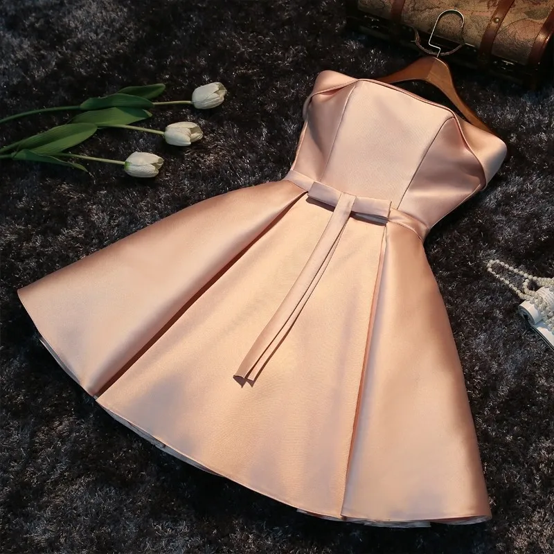 Халат De Soiree ssyfashion Простой без рукавов из искусственного шелка, короткое платье для подружки невесты платье трапециевидной формы; стильная женская обувь; праздничное платье на заказ торжественное платье