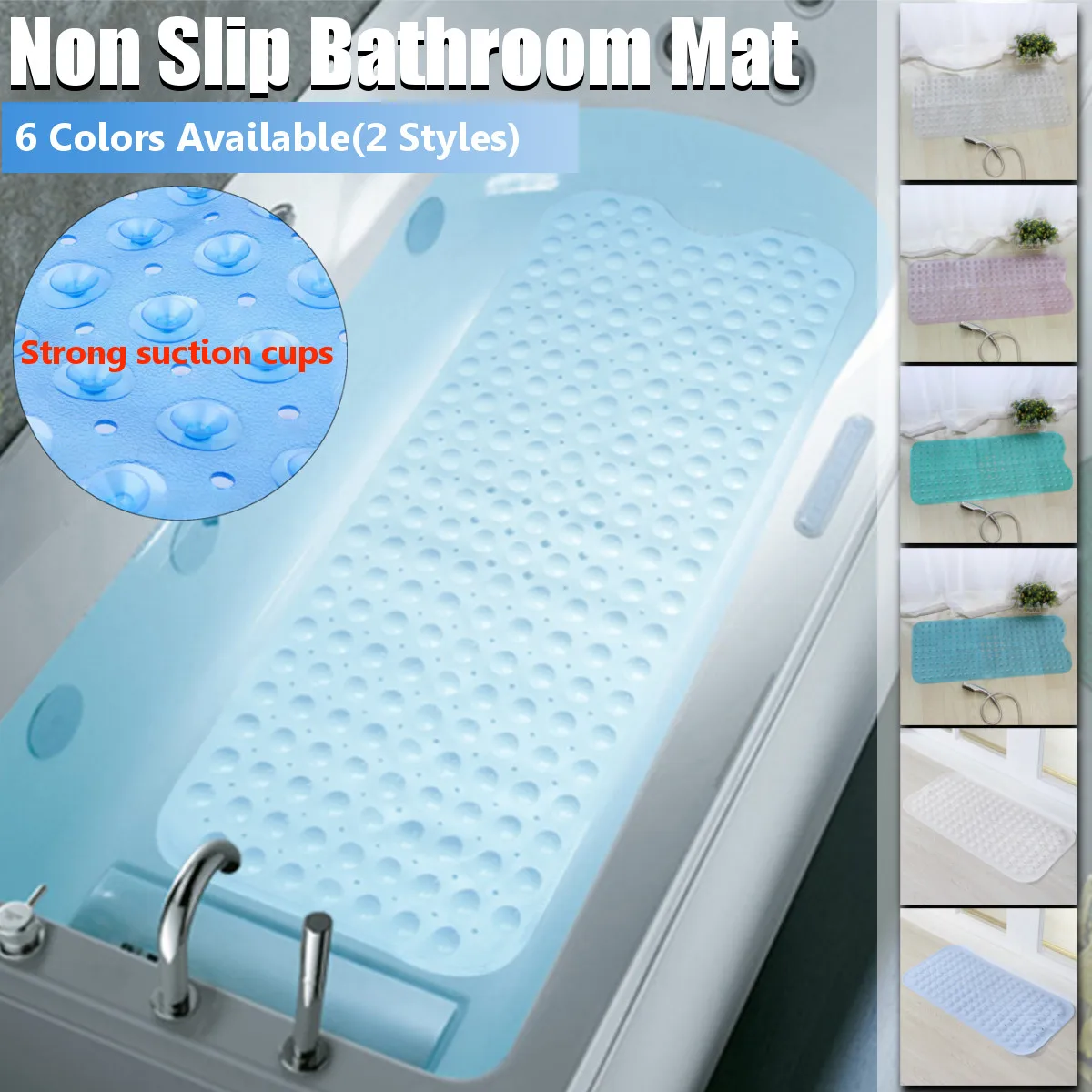 Rectangle 40x100cm PVC Anti-skid Bath Mat Soft Bathroom Massage Mat Suction Cup Non-slip Bathtub Carpet 4 Colors