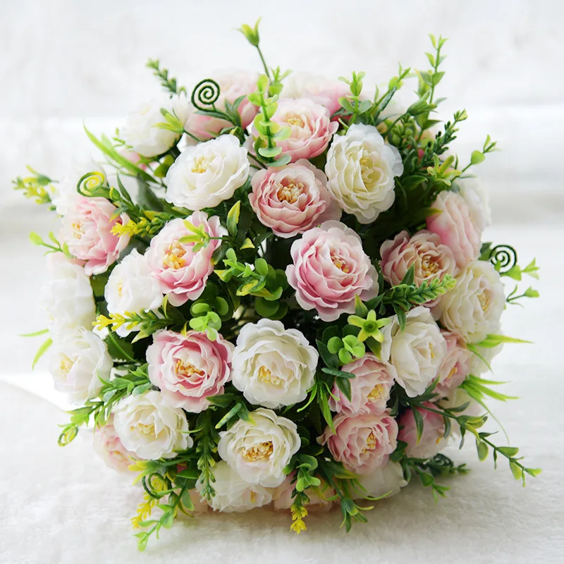 Kyunovia невесты цветы розовый Букеты Свадебные искусственный цветок buque casamento Свадебный букет для Свадебные украшения FE94