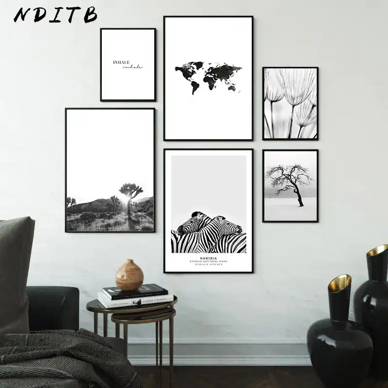 Cuadro Decorativo Poster Escandinavo Nordico Paisaje Arbol Negro