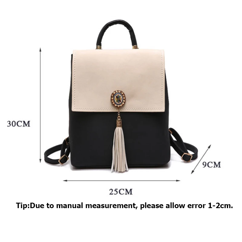 Women Backpack Tassel PU Leather Panelled Female Travel Backpacks Fashion Girl School Bag Mini Design Lady Daily Mochila BP0193 (5)