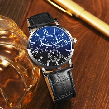 

Fashion Business Mens Watches MODIYA Leather Black Band Watch Man Watch Sports Quartz Men's Watches Clock Saat Relogio Masculino