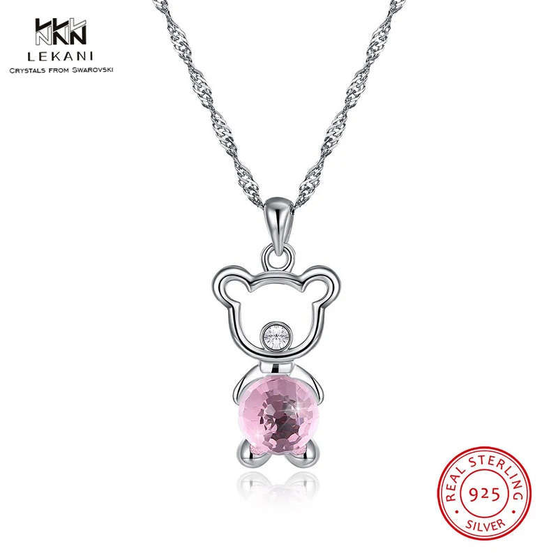 LEKANI ожерелье с кристаллами Swarovski 925 подарок для дам розовое медведем роскошное