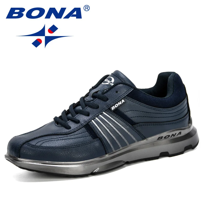 BONA/Новинка года; мужская повседневная обувь; мужская обувь на шнуровке; легкие удобные дышащие Прогулочные кроссовки; tenis feminino Zapatos Man - Цвет: Deep blue white