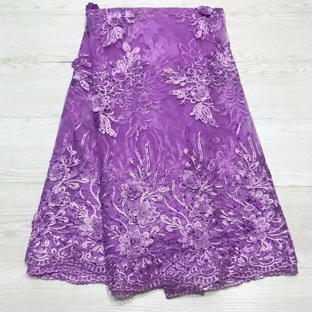 

Fashionable African lace fabric stereo decals fabric highquality 3D sequins fabric African French lace wedding dress ZJY46