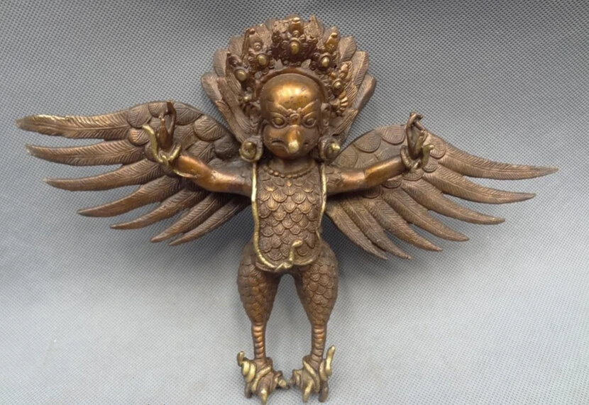 

JP S0610 12" Tibet Buddhist Bronze Winged Fly Garuda Redpoll Buddha Bird Eagle Statue Discount 35%