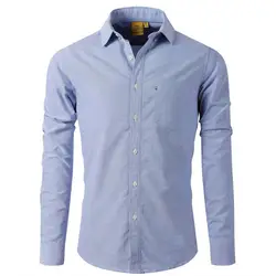 Новый бренд Для мужчин Рубашки для мальчиков оксфорд хлопка крутиться просто Повседневное Slim Fit сплошной легкий уход Non-Iron рубашка с