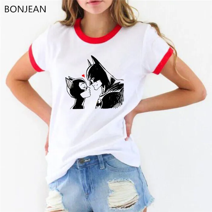 Летние топы с рисунком Бэтмена и женщины-кошки, Женская Футболка harajuku kawaii, женская белая забавная футболка, женская уличная одежда - Цвет: 41654 R