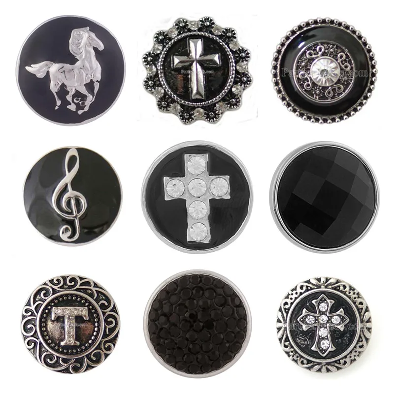 

9pcs/lot Hot sale trendy 18mm black snap button jewelry ginger snaps jewelry fit button snap bracelets bangles necklace KB6141