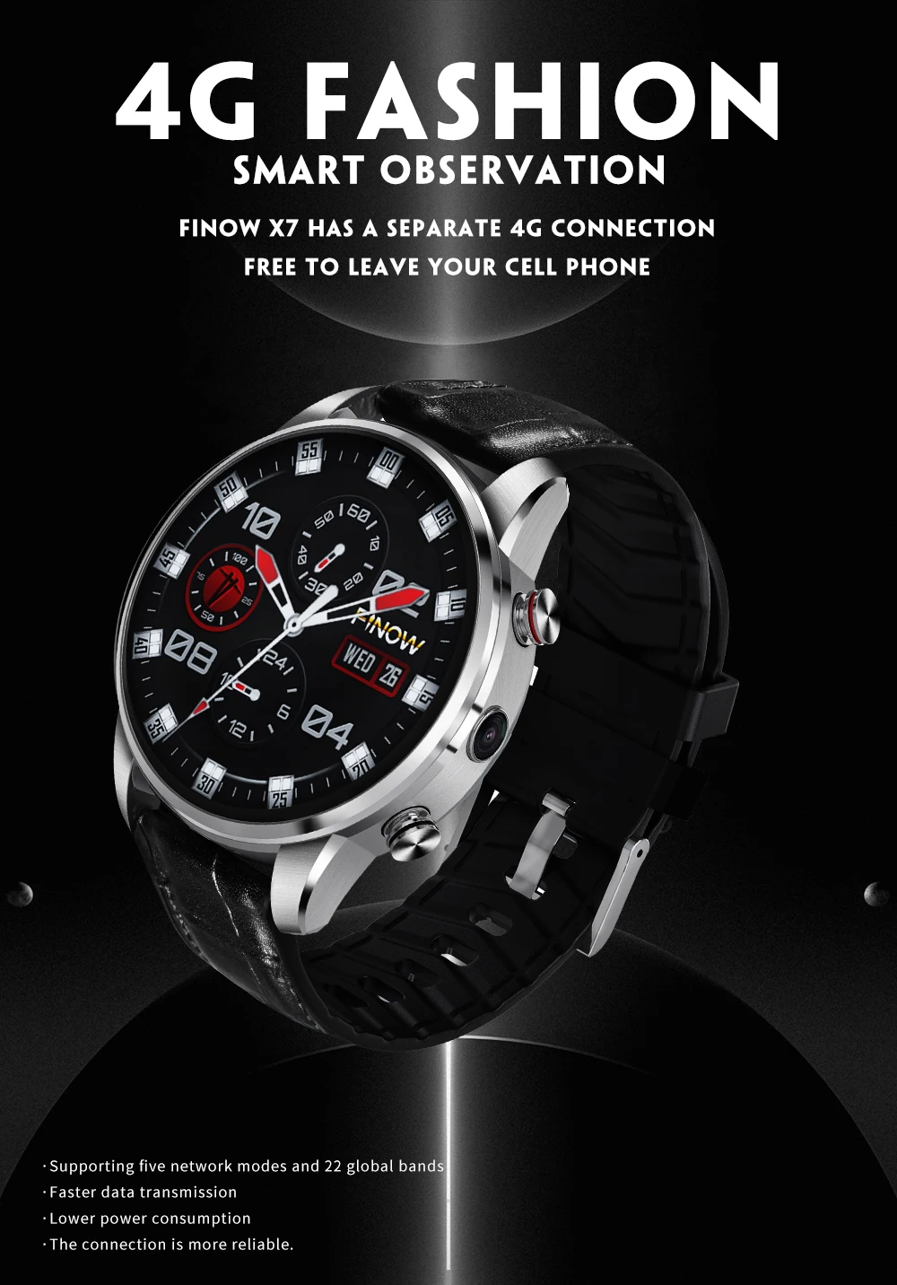 2019 New Finow X7 4G Smart Watch Men 1.39 inch AMOLED 400*400 GPS/GLONASS Quad Core 16GB 600mAh MTK6739 relogio Watch Phone