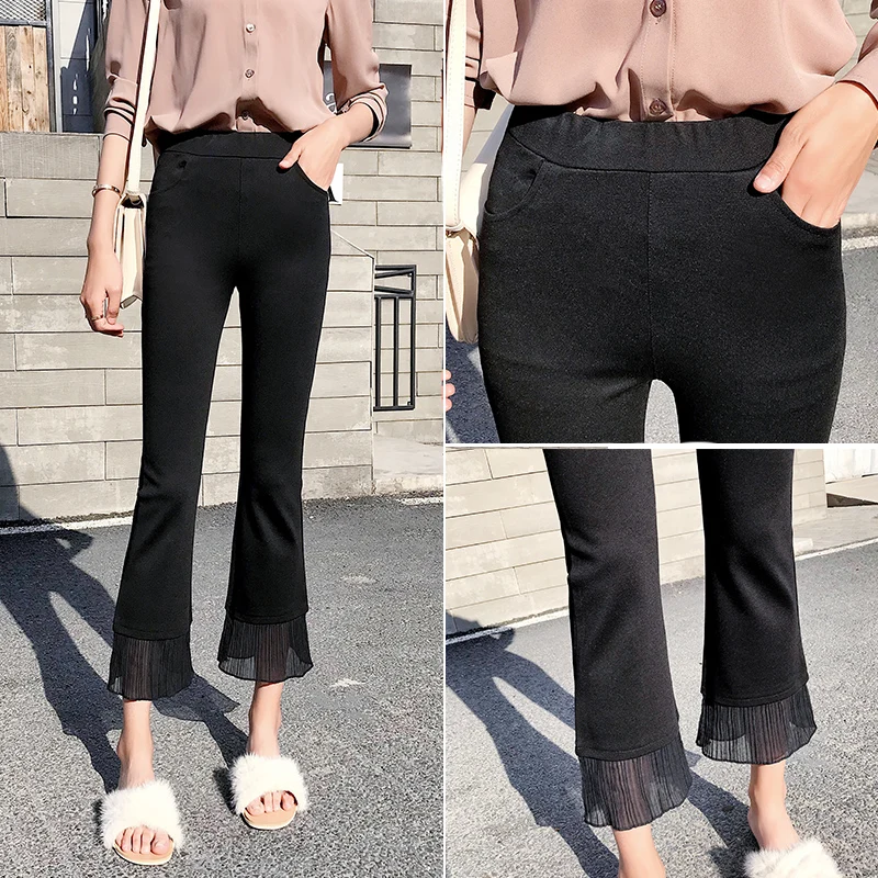 Black High waisted Flare Pants Women 2018 Summer New Hot