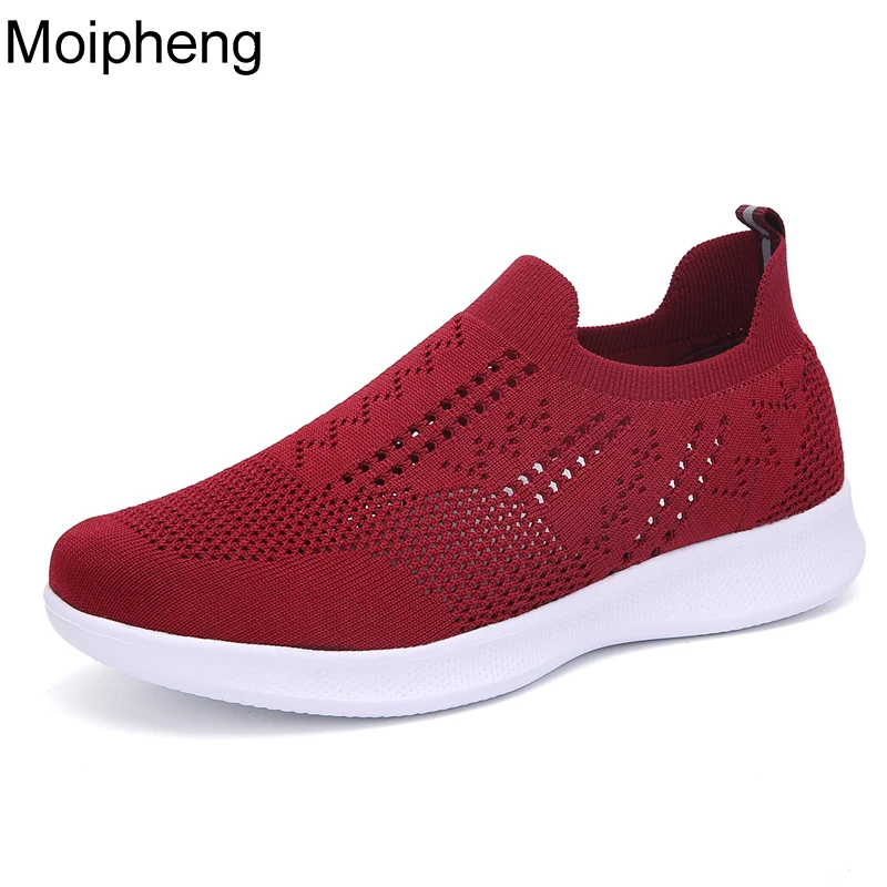 

Moipheng 2019 Women Sneakers Vulcanized Shoes Sock Sneaker Women Summer Slip On Flat Black Shoes Women Loafers tenis feminino