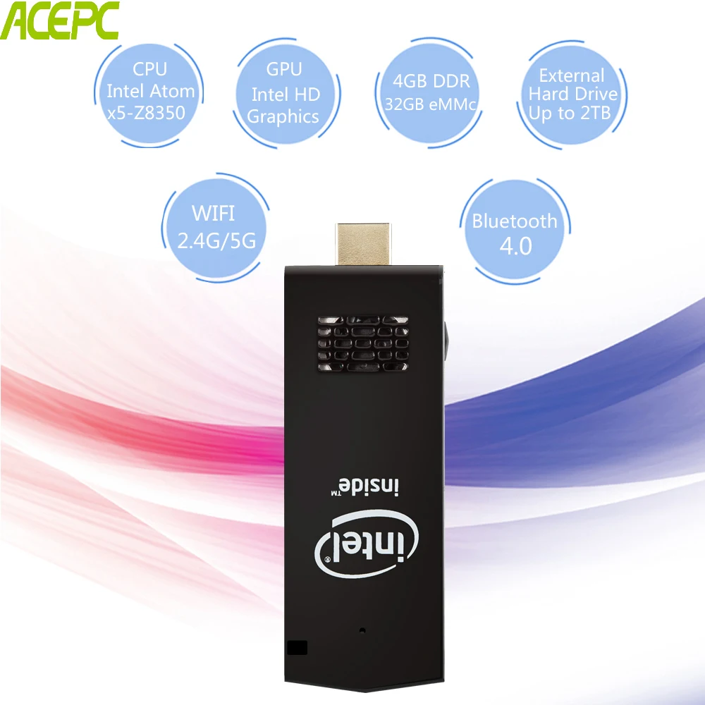 

ACEPC W5 pro Mini PC Computer Stick Intel Windows 10 key Atom Z8350 RAM 2GB eMMC 32GB Bluetooth 4.0 Built-in Fan PC Mini