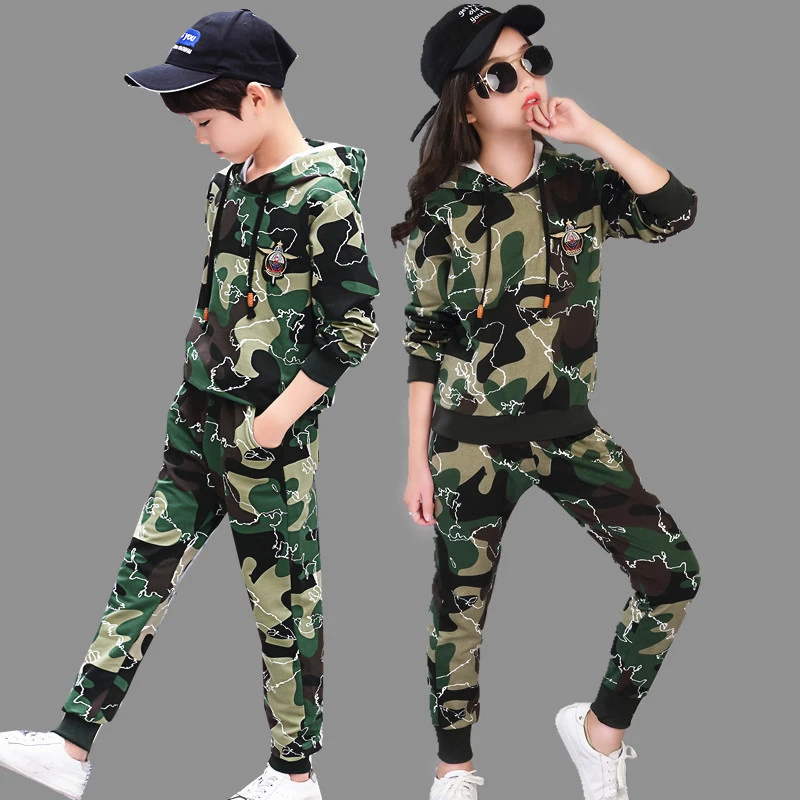 Conjunto de ropa militar de camuflaje para niños y niñas, Sudadera con capucha y pantalones, y otoño, B188, 2 uds., 2019|set de ropa| - AliExpress