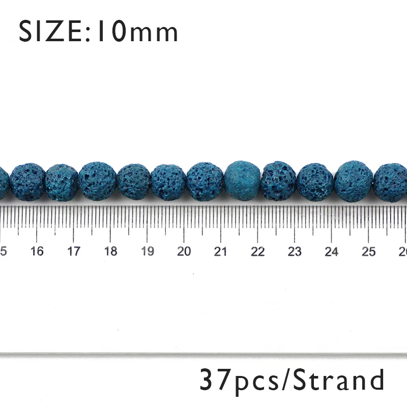 BTFBES павлин синий Лава бусины вулканический рок высокое качество натуральный камень синий 4 6 8 10 12 мм бисер для изготовления ювелирных изделий браслет DIY - Цвет: 10mm 37pcs