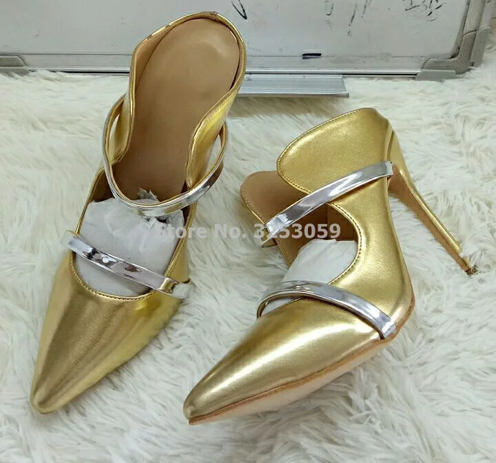 ALMUDENA Lady Fabulous Purple Gold Pointed Toe High Heel Pumps Slip-On Special Shallow Cut Straps Party Shoes Designer Slippers